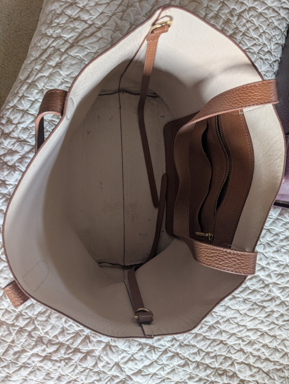 Cuyana Brown Leather Tote Bag - Classic Structured Tote - Picture 6 of 10